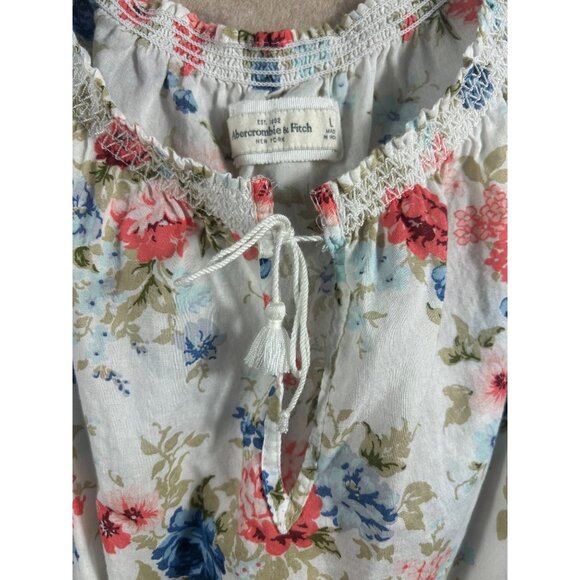 Vintage Y2K Abercrombie & Fitch Womens L Sheer Floral Peasant Top Cottagecore - Picture 2 of 9